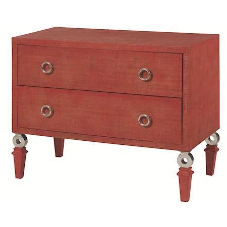 Pink Accent Chest with 2 Drawers and Painted Raffia Finish